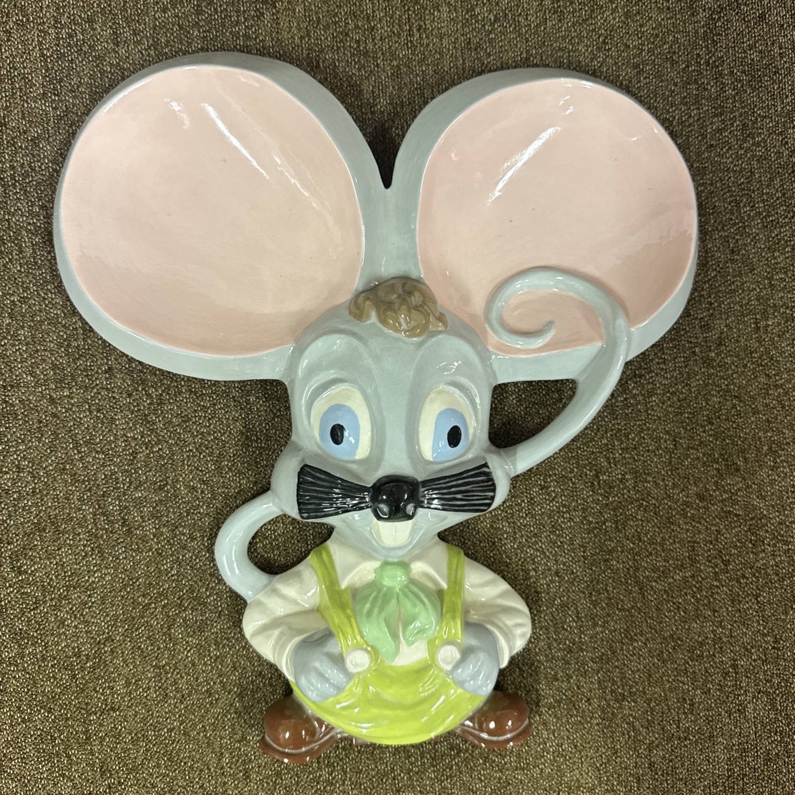 Vtg 70s large 3D Hand Painted Ceramic Mouse Wall Décor 12.5″ x 12 3/4″