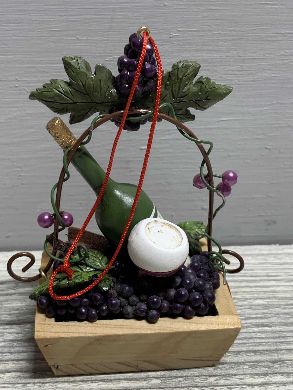 Wine Bottle Grapes Cheese Ornament Rustic Wood Crate Kitchen Bar Decor
