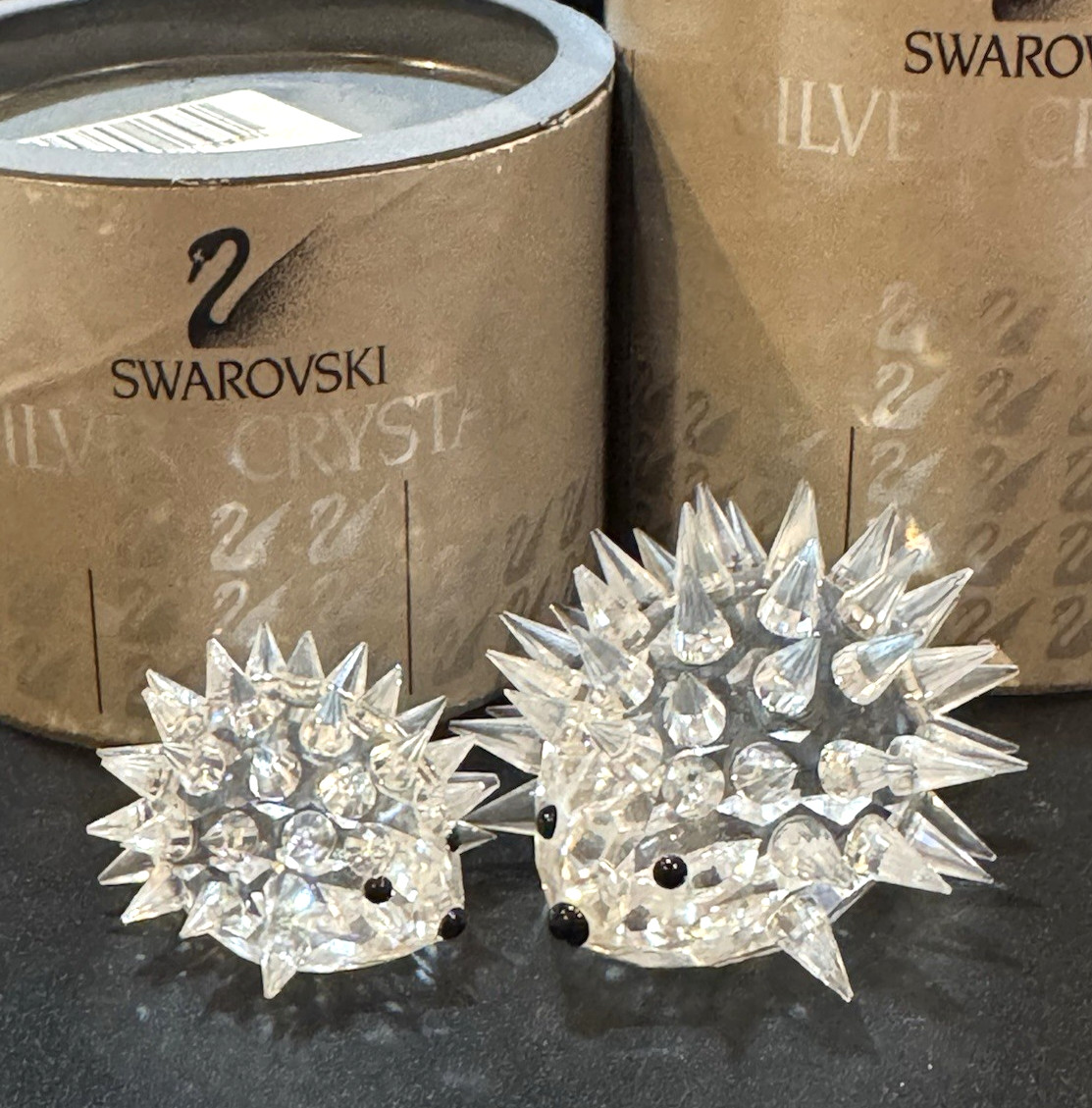SWAROVSKI Hedgehog Pair Silver Crystal Collection 139891 Med & Small w 2 Boxes