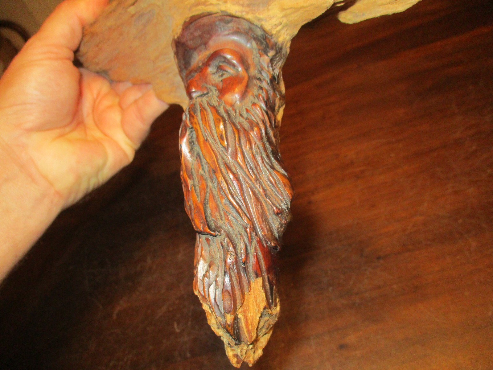 Hand Carved driftwood artist signed Old bearded Man wood Spirits folk art
