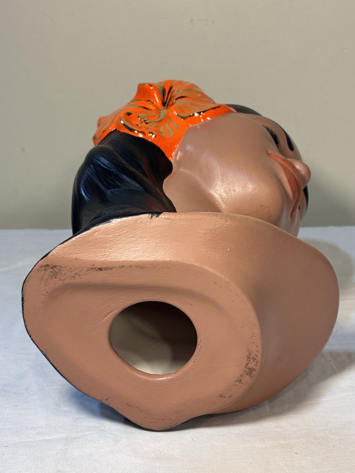 Vintage Marwal Chalkware Hawaiian Polynesian Hula Woman Head Bust Statue Signed