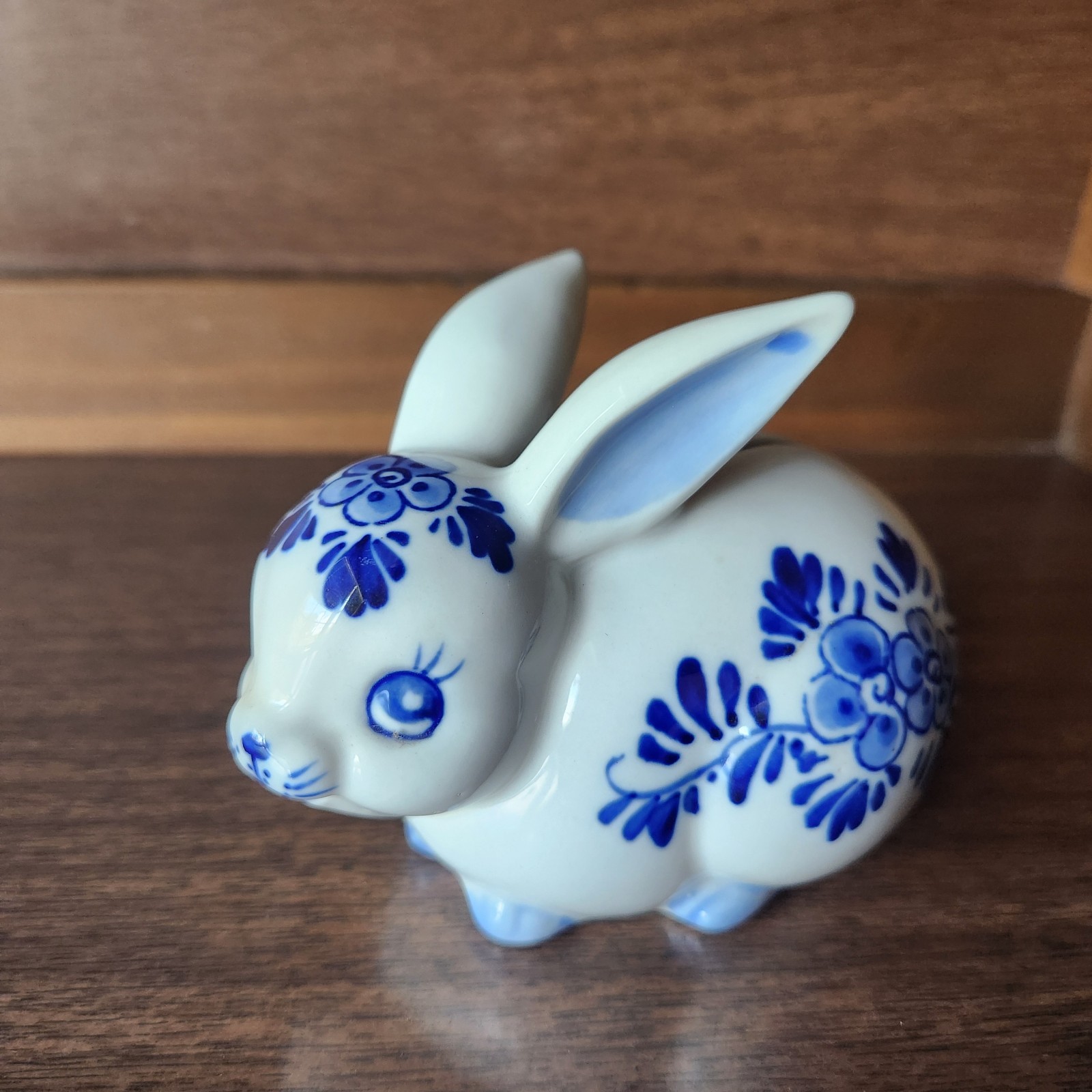 Vintage Delft Blue Chinoiserie Bunny Rabbit Bank Porcelain Hand Painted