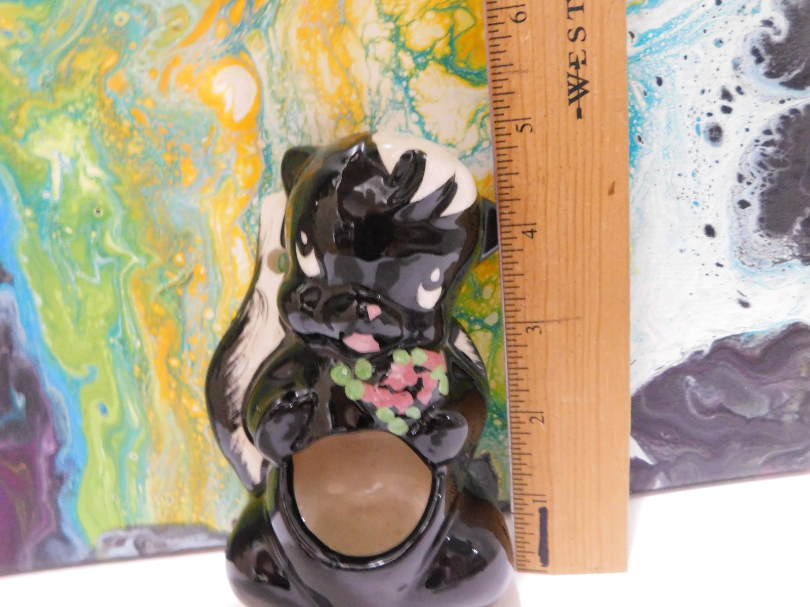 Vintage 50s Ceramic Skunk Wall Pocket Match Holder De Lee Art Pottery Kitchy USA