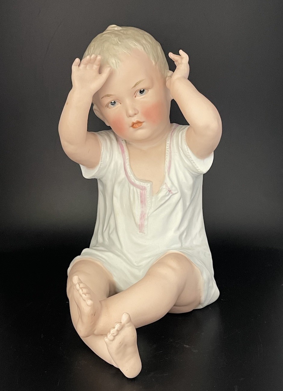 Antique Bisque Porcelain Gebruder Heubach Sitting Piano Baby 10”