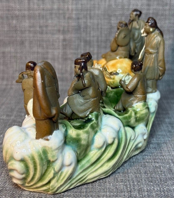 Chinese Mud Men 8 Immortals on Water Lilypad Display Figurine, Sculpture Ceramic