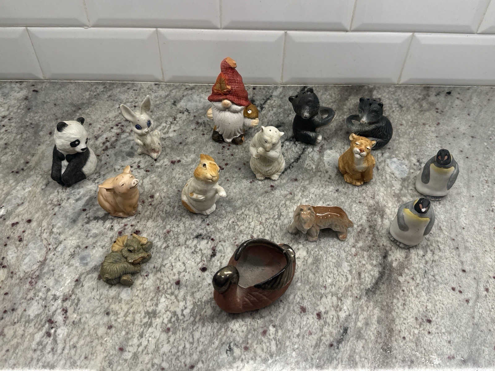 Mixed Miniature Animal Figurine Lot – Panda, Penguins, Bears, Rabbit, Pig, More