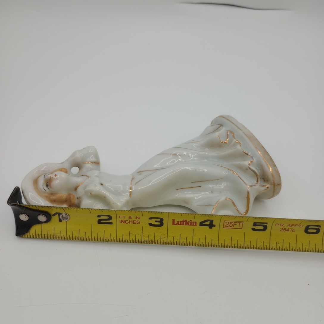Vintage Woman Porcelain Figurines White Gold Occupied Japan Dress Hat 4.75 Inch