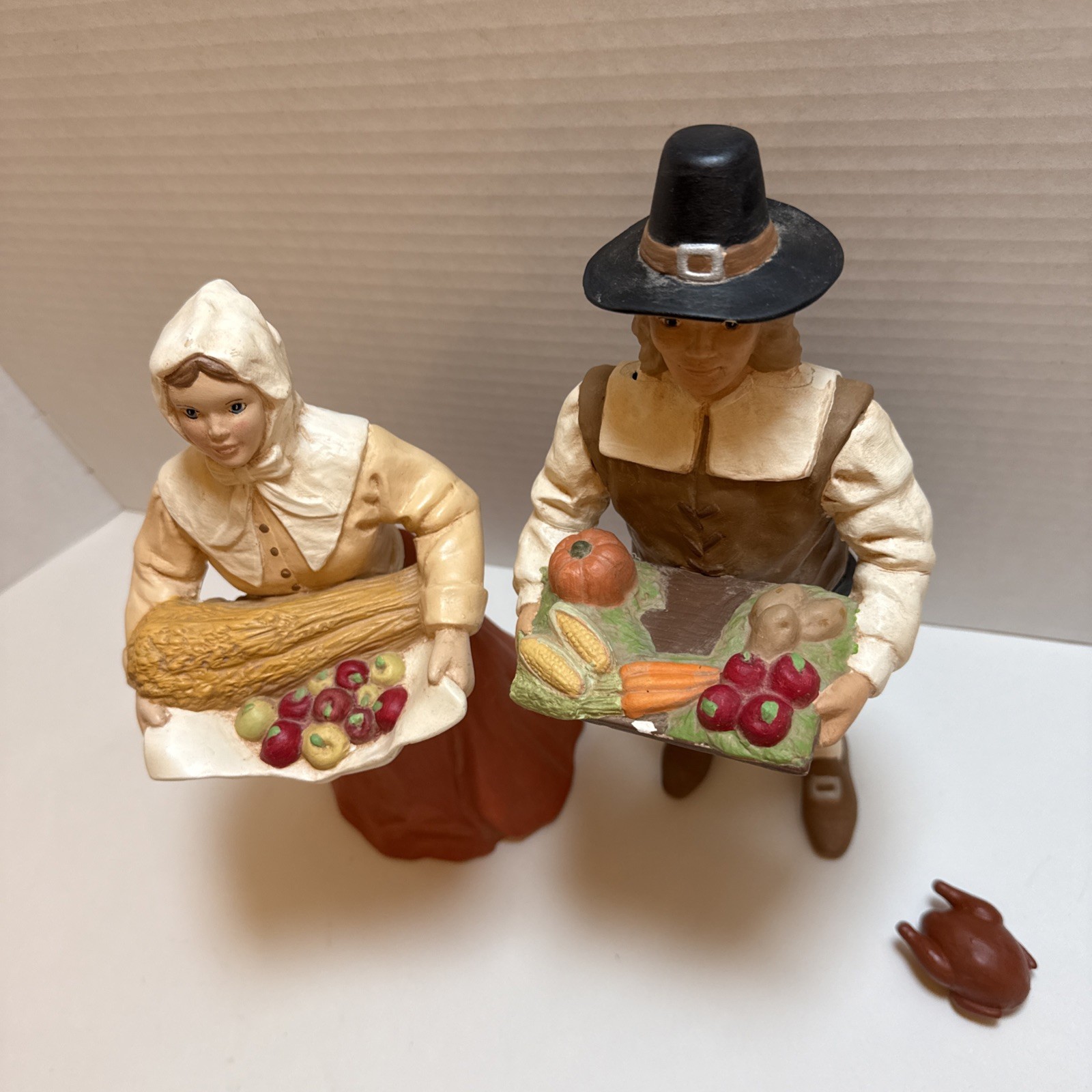 Vintage Pilgrim Thanksgiving Decor Painted Figurines 11″ Female 12″ -mid-1990s