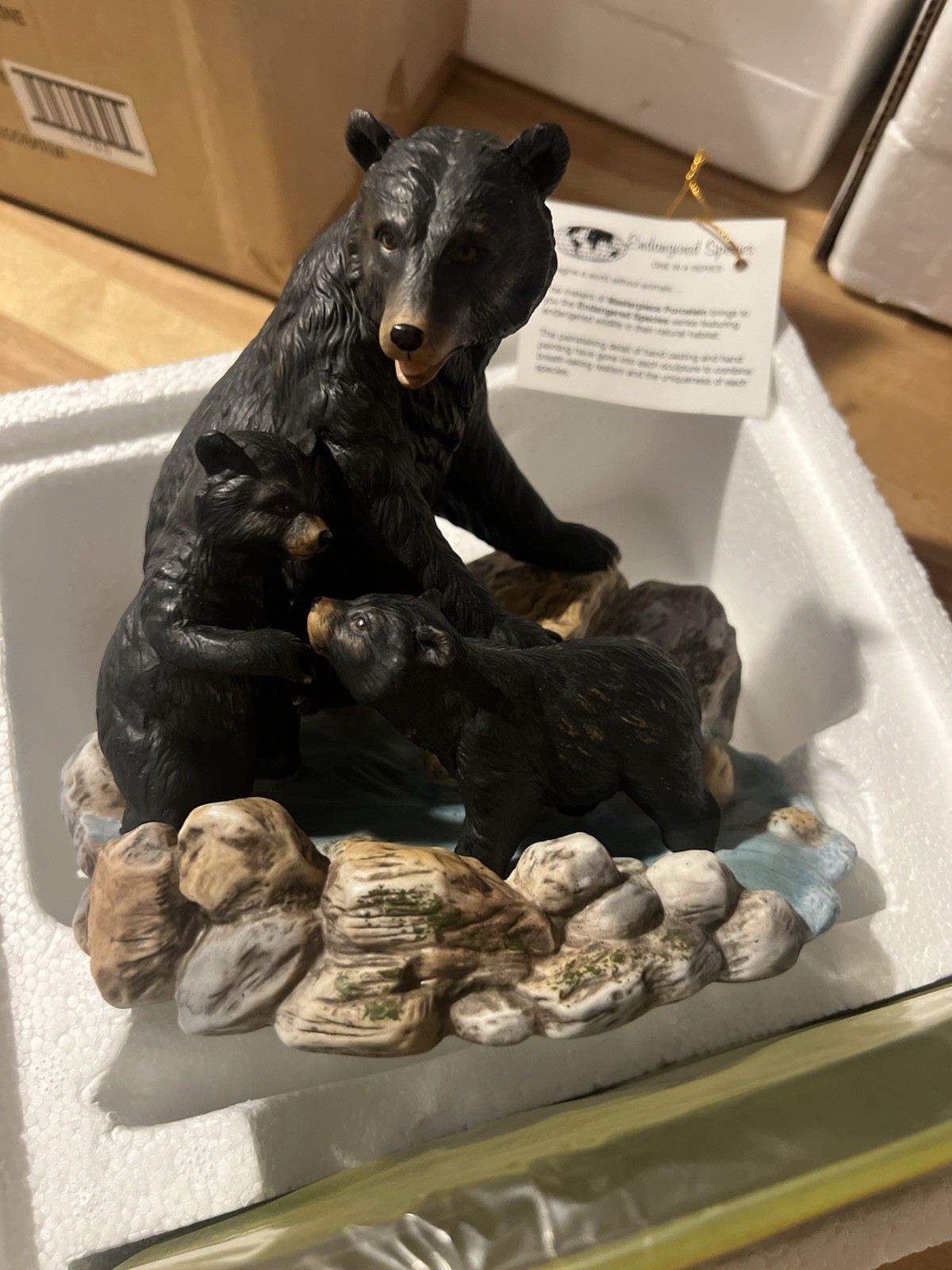Masterpiece Porcelain Black Bear Family FigurineEndangered Species Series w/ COA