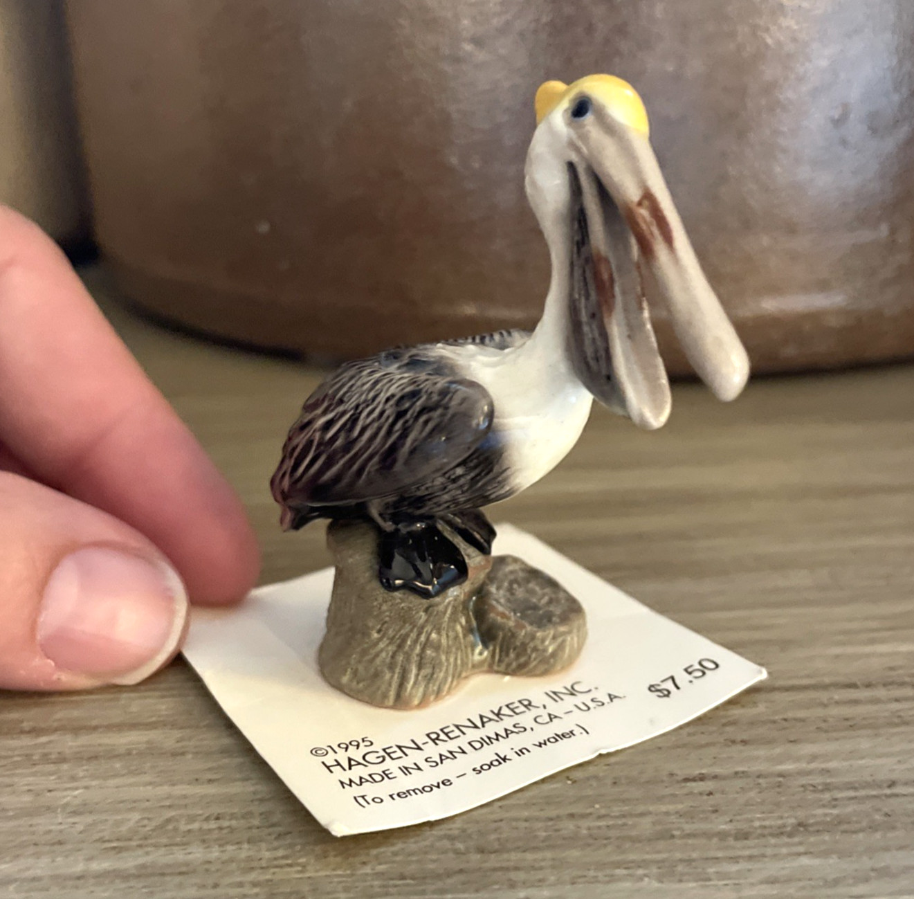 VTG Hagen Renaker Pelican on Piling Miniature Porcelain Bird Figurine 3265