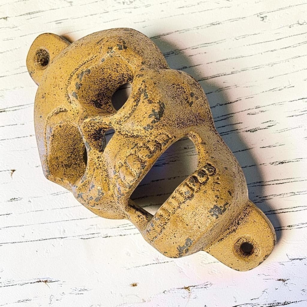 Skull Cast Iron Wall Mounted Bottle Opener With Antique Finish (5″ x 2.75″)