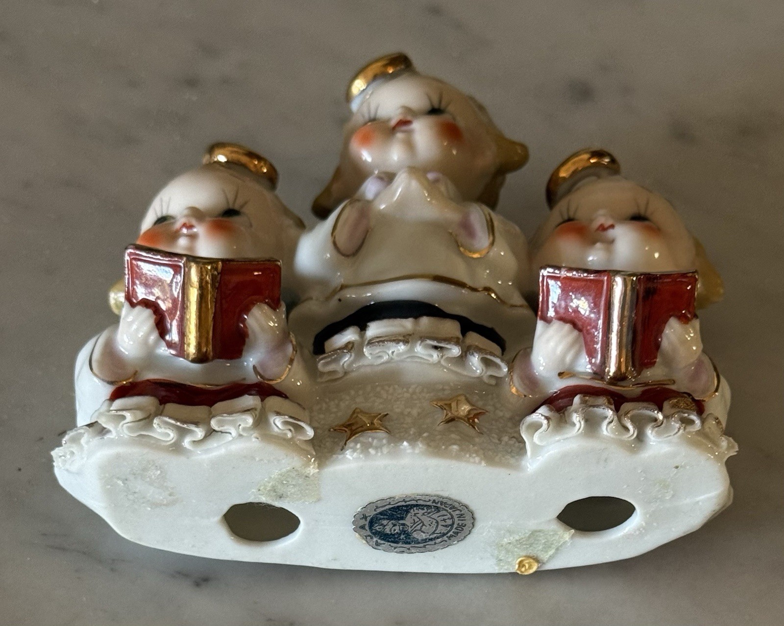 Vintage Hand-Painted Ajax Gold Star Sugar Base Angel Choir Figurines