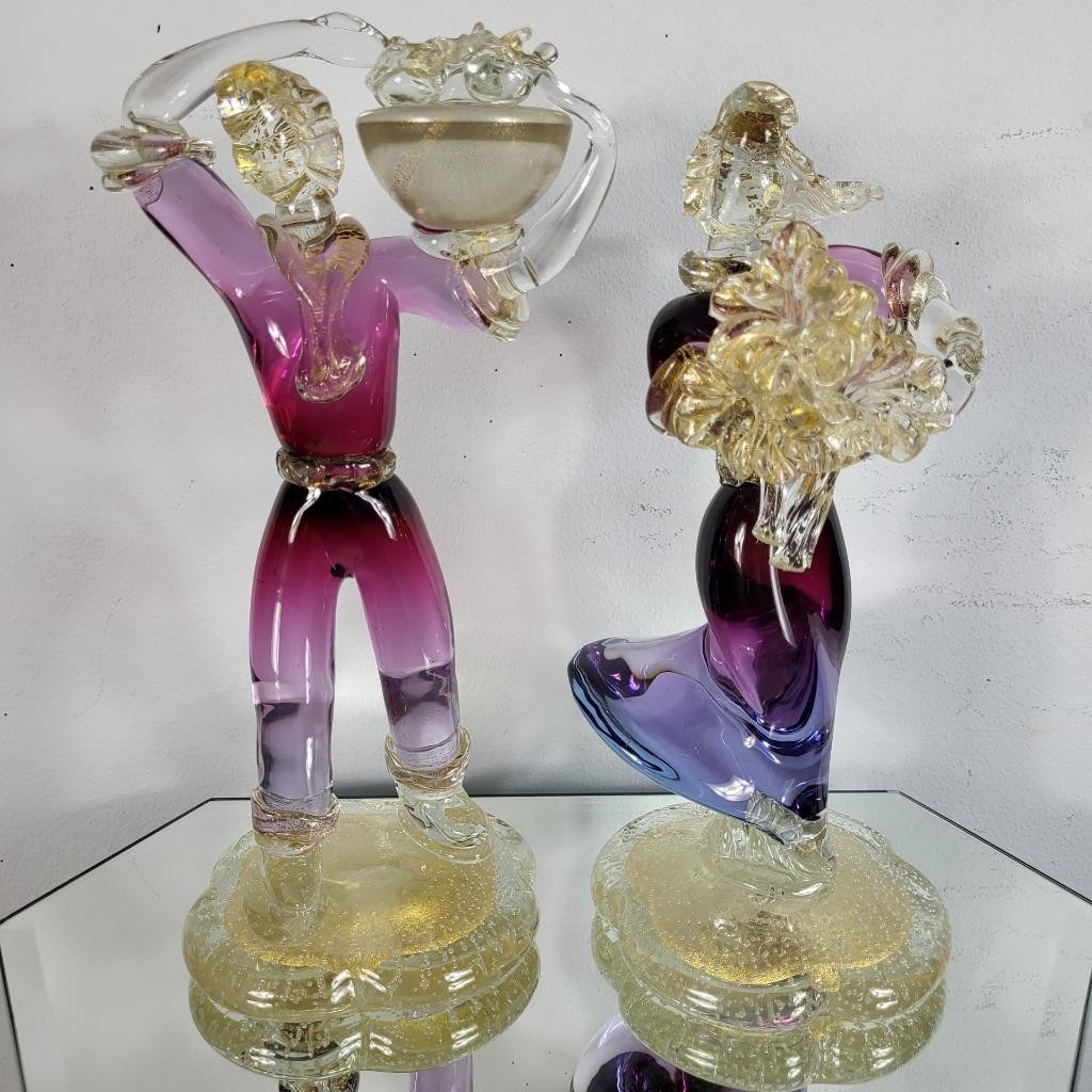 VINTAGE MURANO VENETIAN PINK PURPLE GOLD ART GLASS FIGURINE SCULPTURE MAN LADY