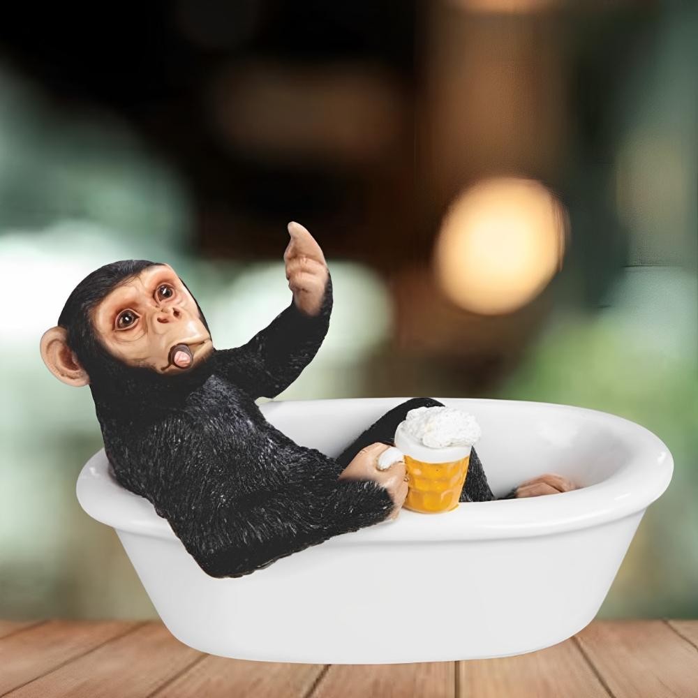 8.25″W Chimpanzee in BathTub Figurine Ornament Home Decor Unique Gift