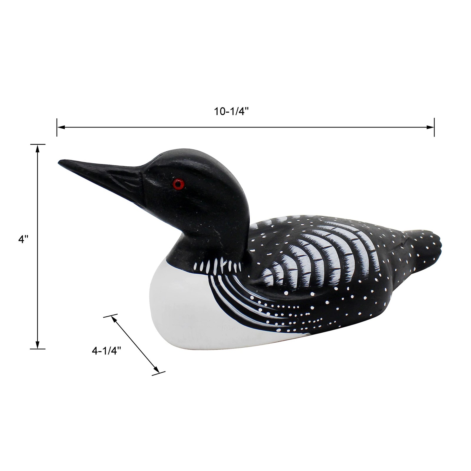 Hand Engraved Painted Wood Loon Figurine Farmhouse Primitive Decor 10.25 Inch