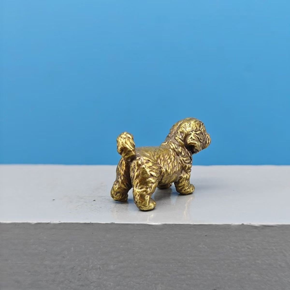 Mini Brass Shih Tzu Figurine – Vintaged Dog Statue for Desk/Home Décor