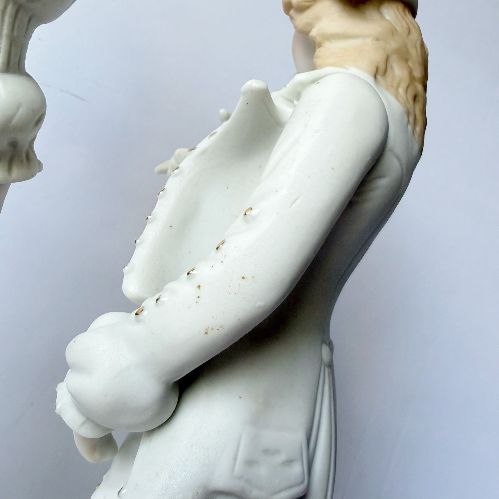 Vintage Pair of Rococo Baroque Couple Figurines Doves White Bisque Porcelain 12”