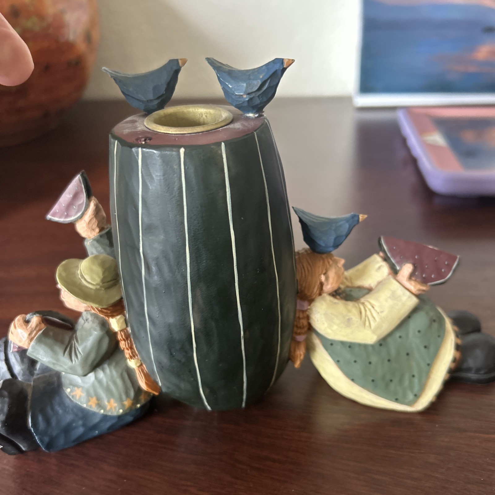 Williraye Studio Taper Candle Holder Kids Watermelon & Crow Birds. One Bird Miss