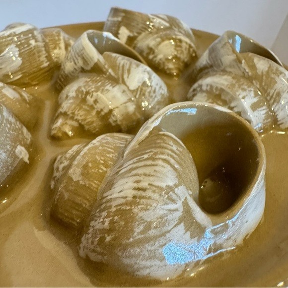 Vintage Terracotta Conch Shell Flat Sculpture 3D Glazed Ceramic Escargot Plate