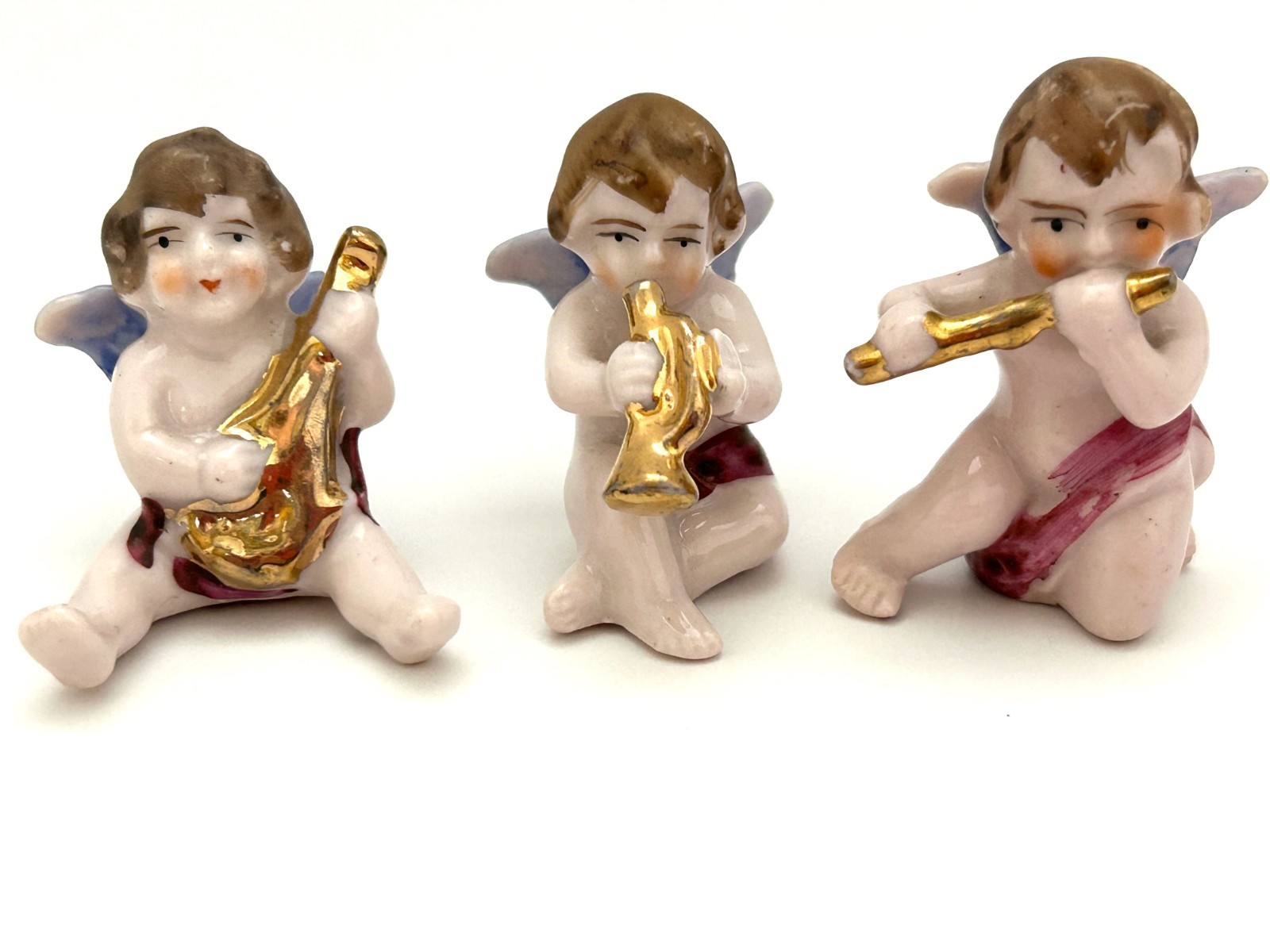 Lot of 9 Vintage Japan Porcelain Band Pink Cherubs Angels Miniature 2″ or Less