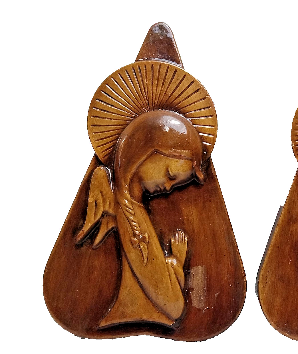 MCM Angel Wall Art Plaques Pair 9″ Praying Angels Plaster Brown UNIQUE