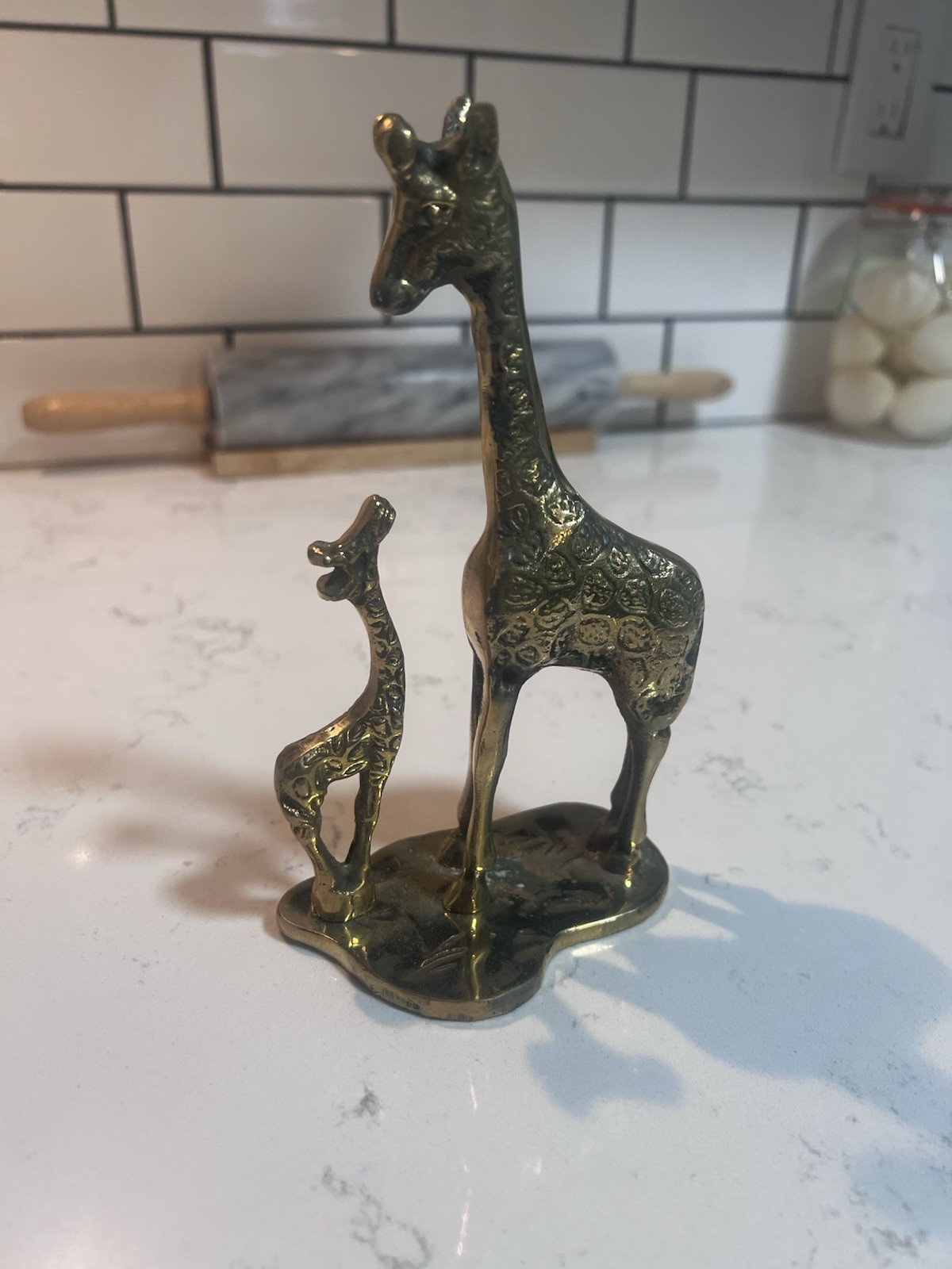 Vintage Solid Brass Giraffe Figurine Set Mother Baby NEW in Box Safari Decor
