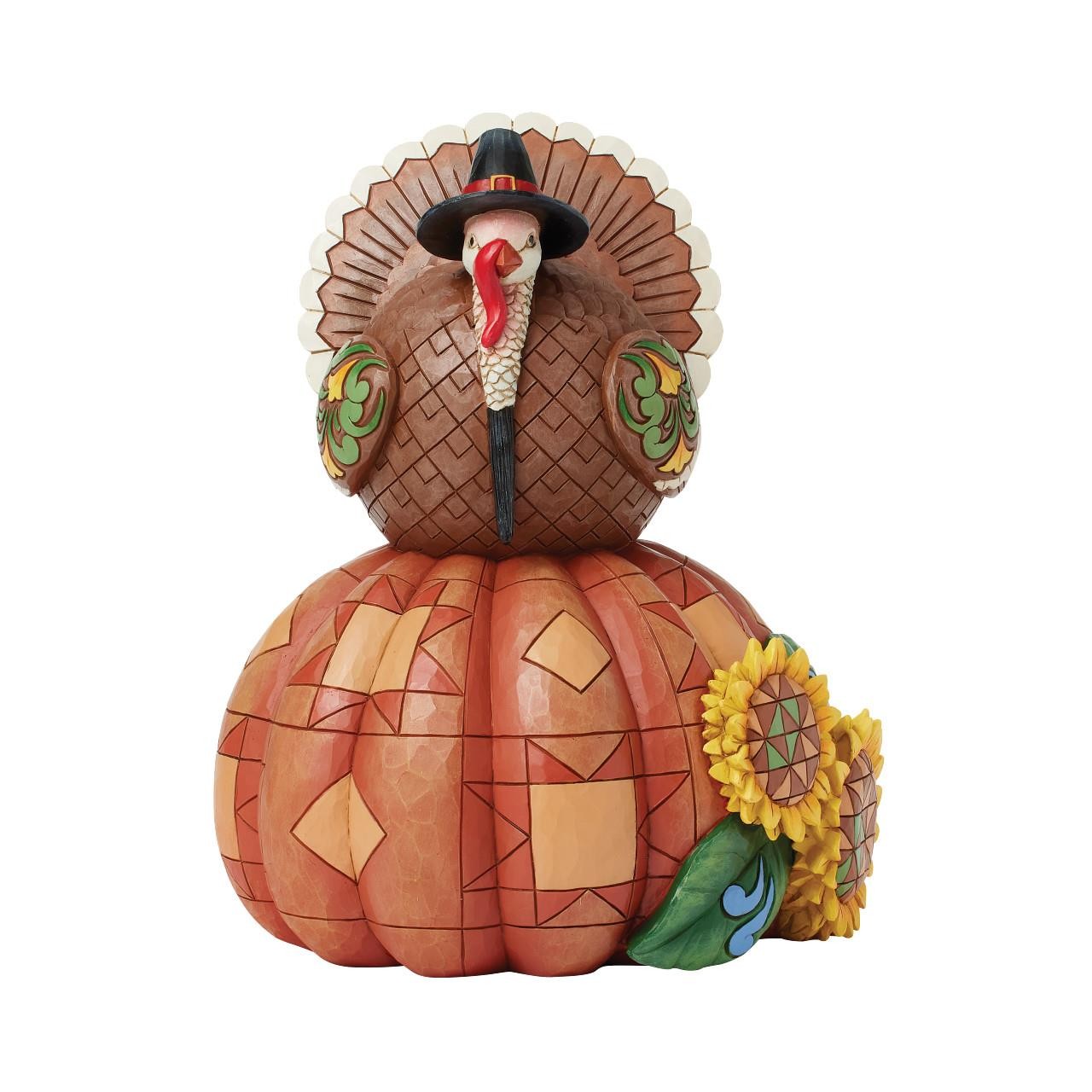 Jim Shore Heartwood Creek Turkey On Pumpkin and Sunflowers Figurine 6016630