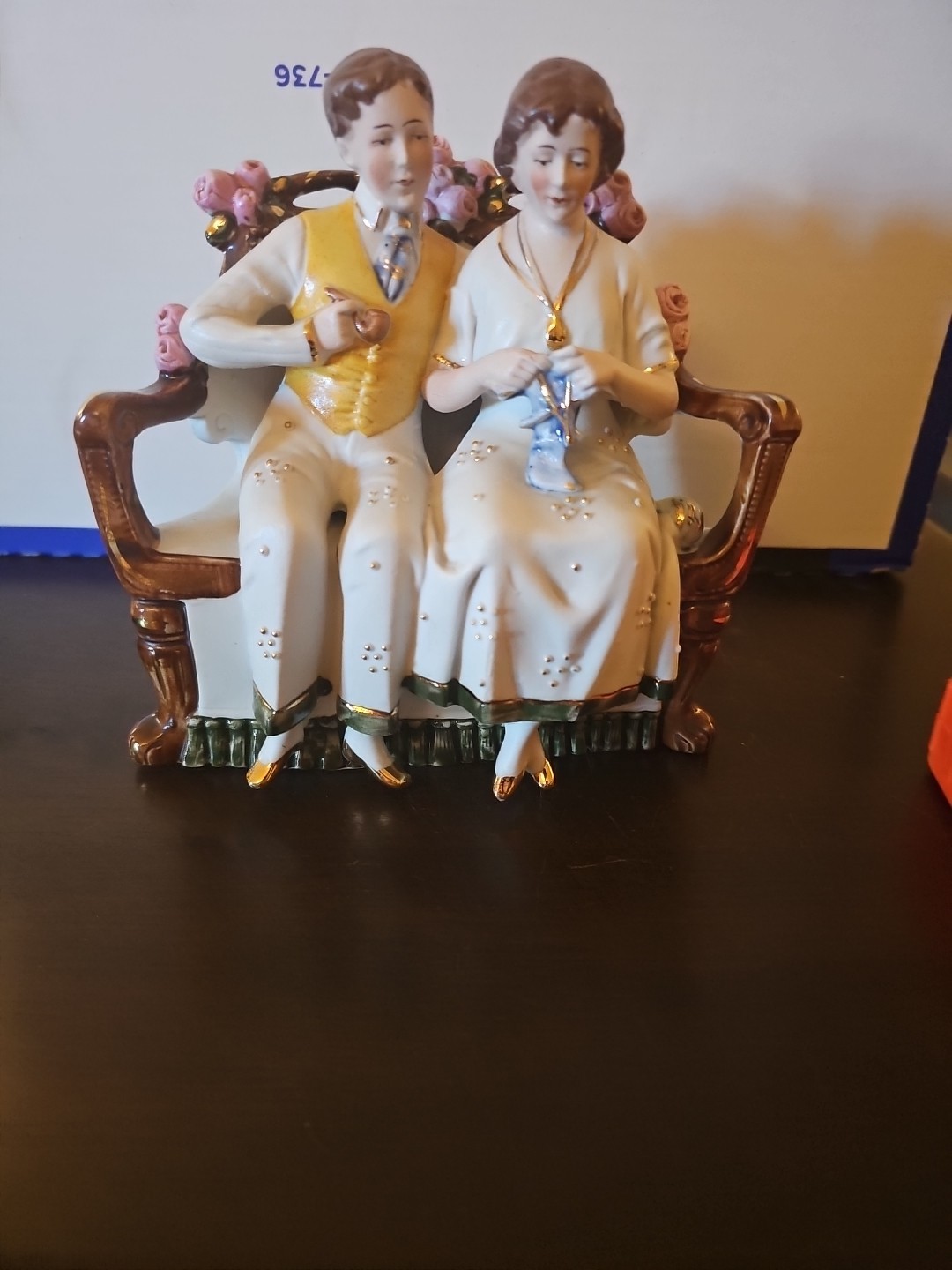 Vintage Antique Gold Trimmed Couple Sitting WKC Graefenthal Germany Bisque 6.25″