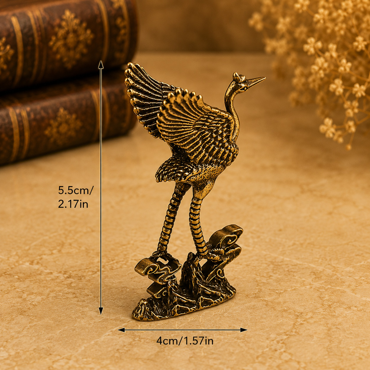 Mini Vintage Brass Crane Statue Ornament Animal Collectible Desk Decor Bird