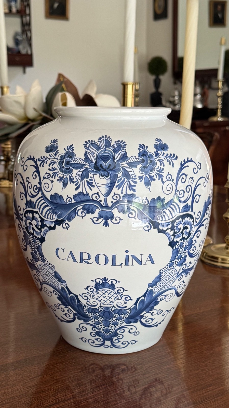 Rare Royal Goedewaagen Delft 11.5” Colonial Williamsburg Carolina Tobacco Jar