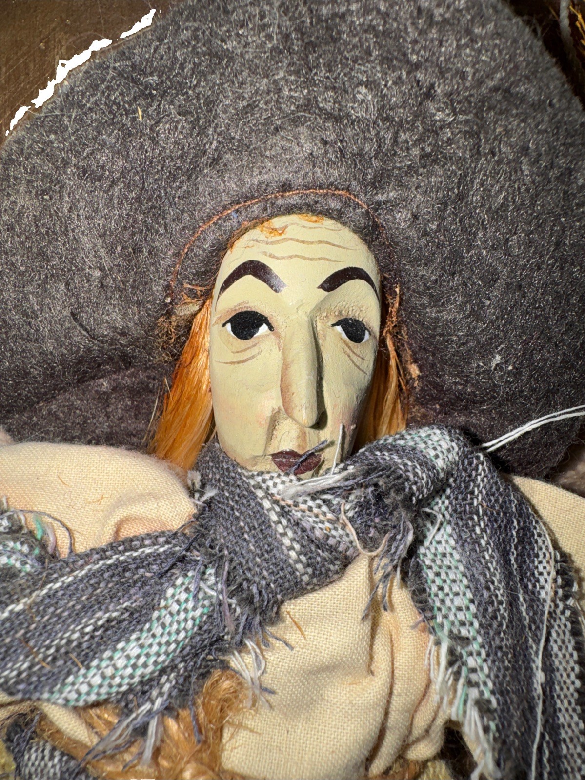 German Handmade Kitchen Witch Doll – Witch Hanging On Moon Good Luck Witch 17 In