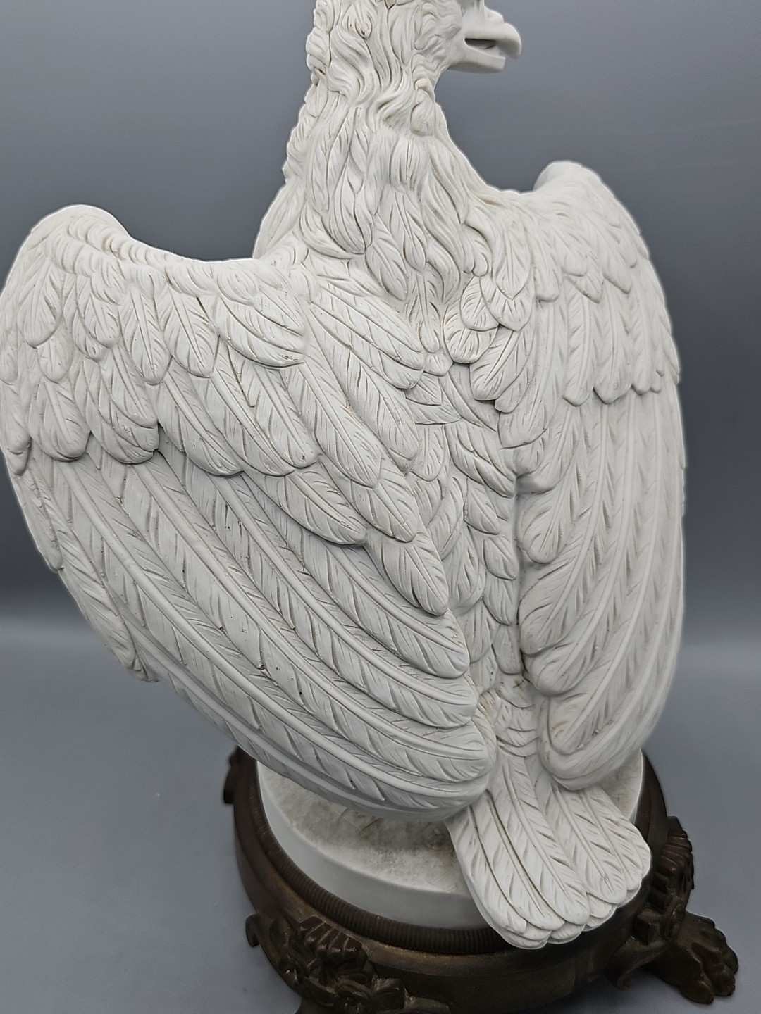 ANTIQUE SEVRES BISQUE PORCELAIN NAPOLEON III EAGLE ON BRONZE-FOOTED BASE