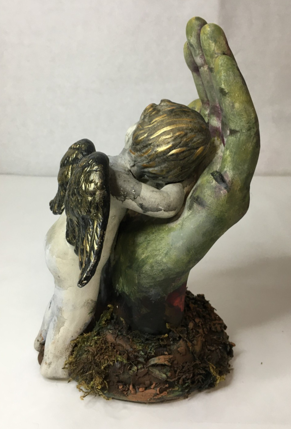 Zombie Hand & Gothic Bleeding Cherub Figurine Figure – Halloween Gothic Demon