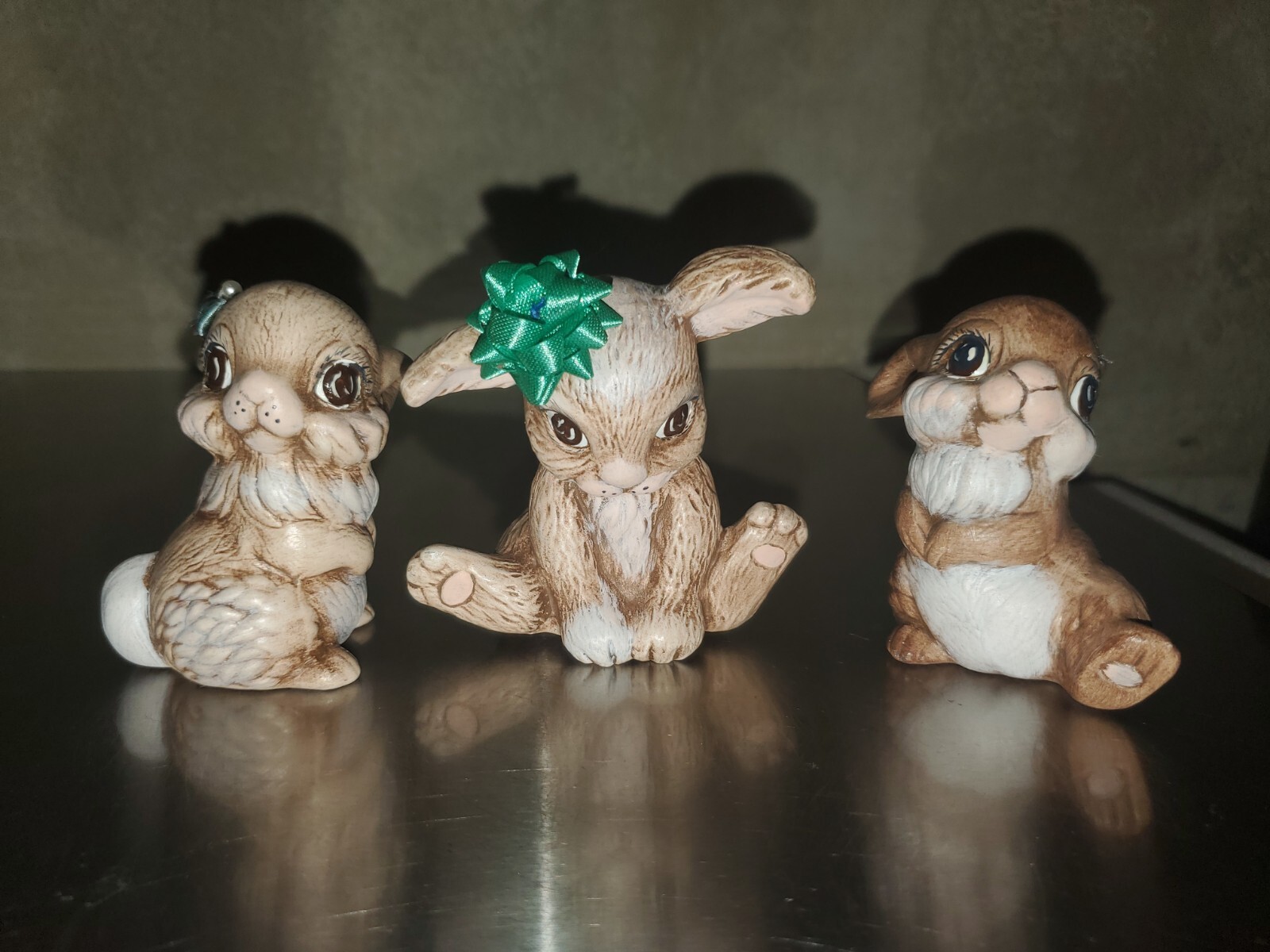 VINTAGE SET OF THREE BUNNY RABBIT FIGURINES STATUETTES. ADORABLE!