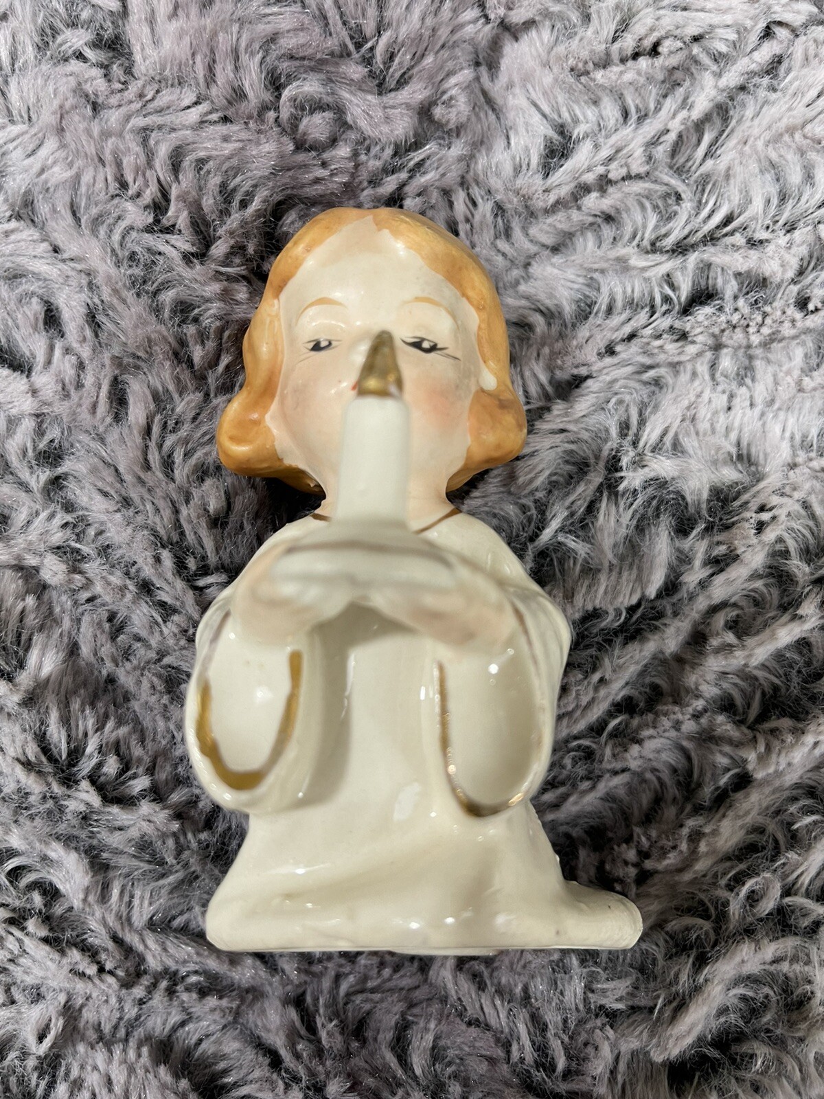Vintage 1950’s Choir Girl Holding A Candle White Choir Dress with Gold Trim