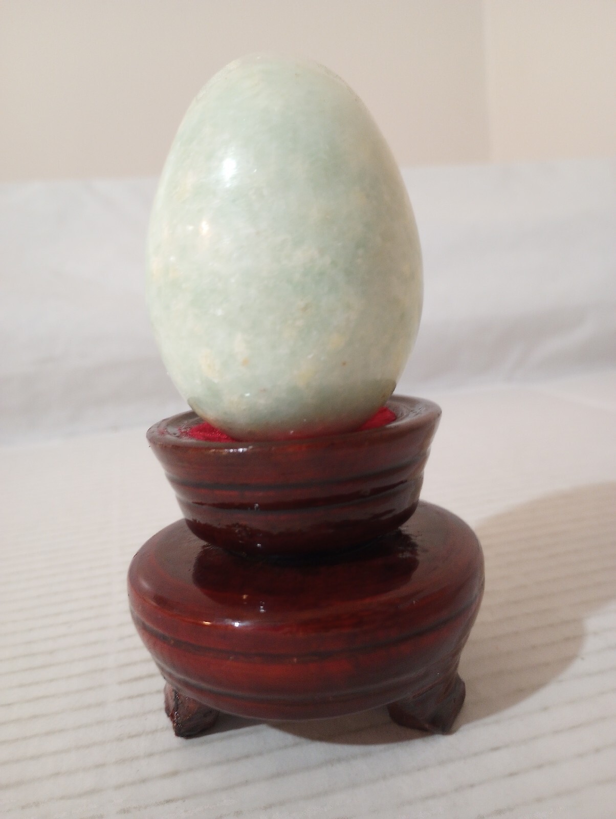 2.5″ Green Stone Egg With Wood Base Stand Pedestal