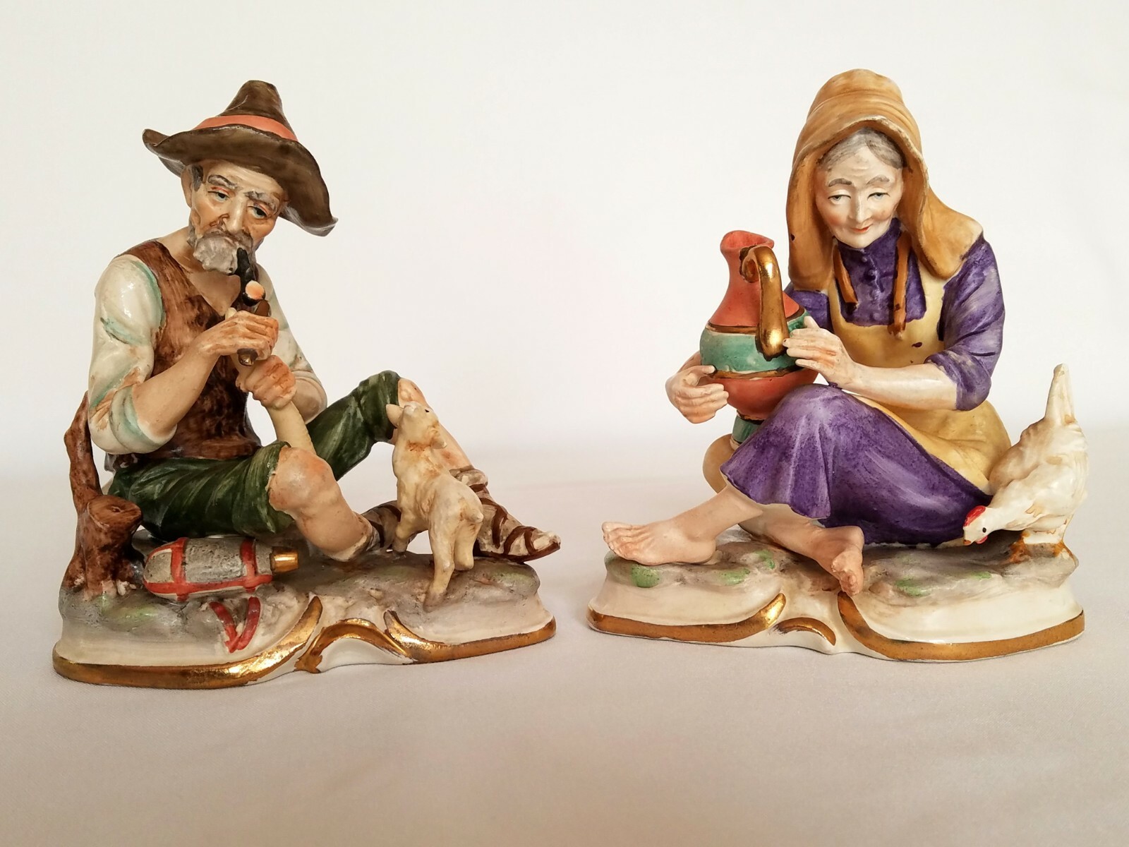 Vintage Norleans Japan Porcelain Old Man and Old Woman Figurines