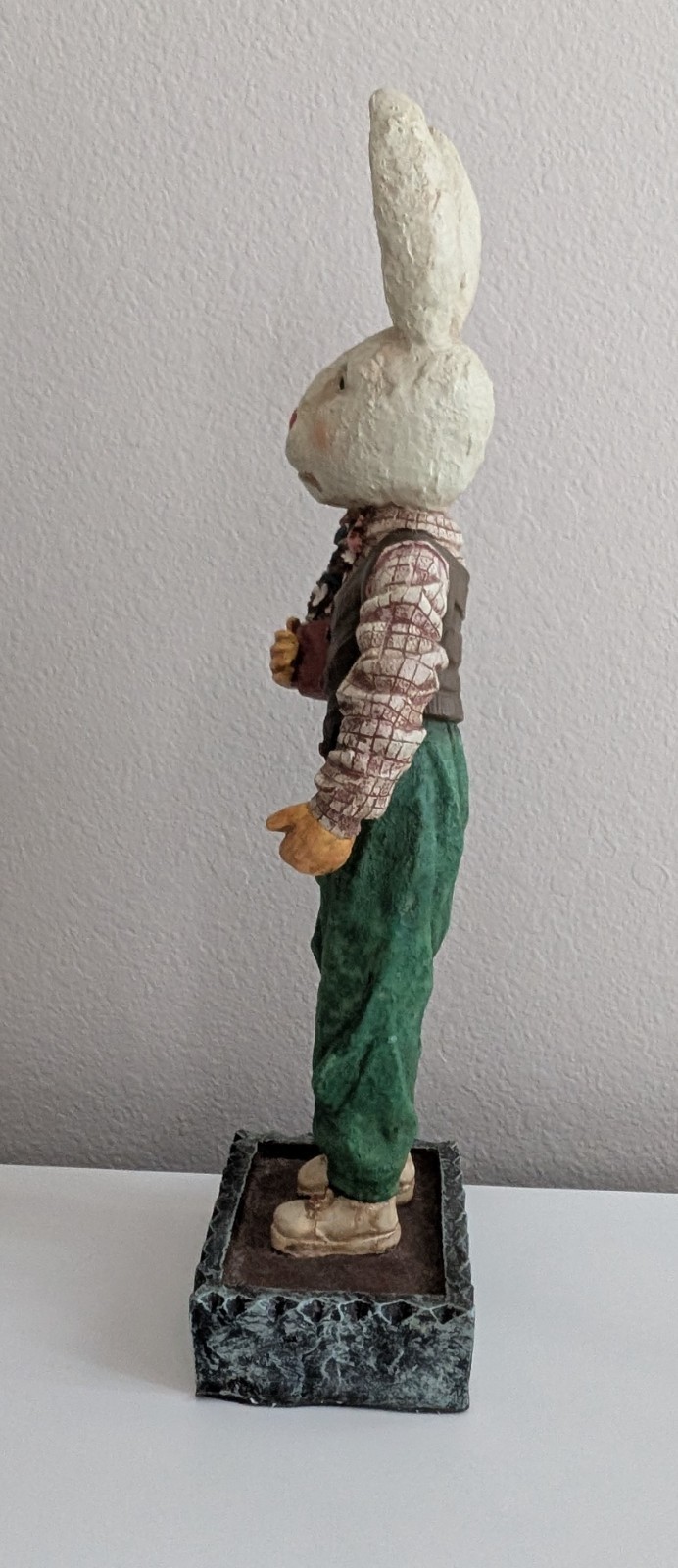 Paul Gordon folk art dapper figurine rabbit bunny flower pot vest bowtie