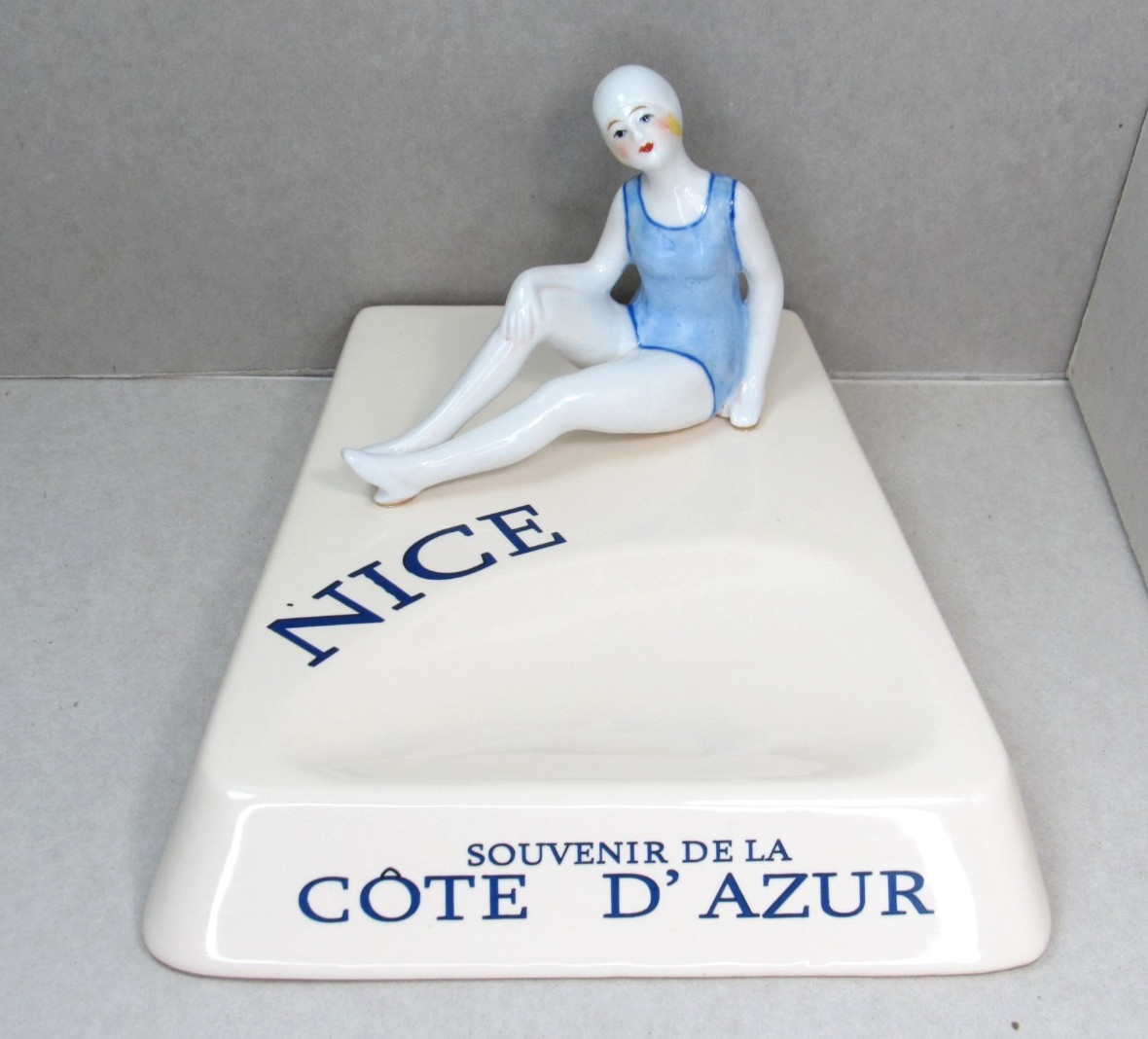 RARE Vtg BATHING BEAUTY Lady Trinket Tray Dish Art Deco MCM Souvenir Nice Cote