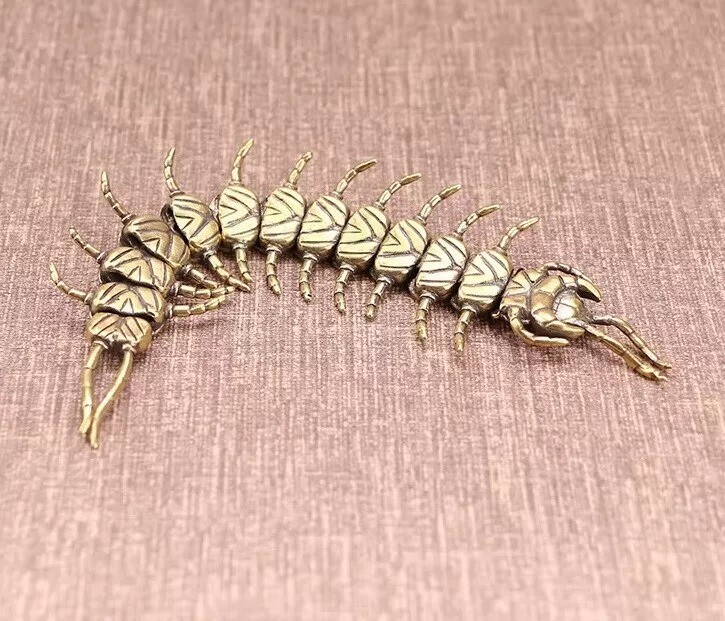 Brass Centipede Figurine Small Animal Statue Table Office Home Decoration Toy