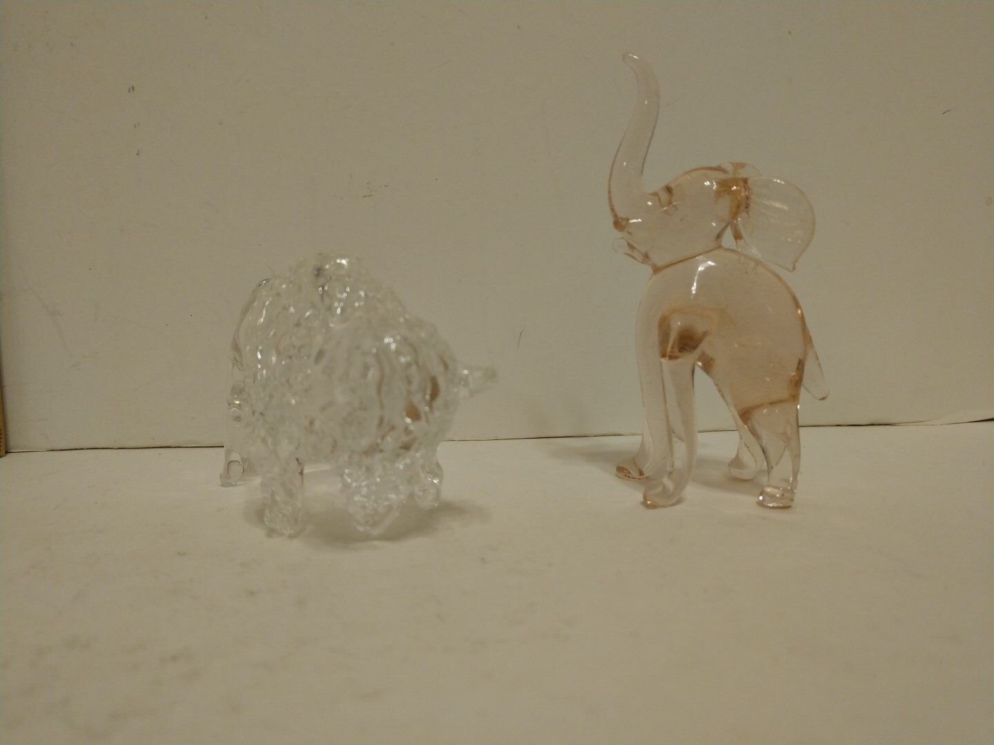 Vtg Handblown Art Glass Pink ELEPHANT & Clear BULL Figurines Lot of 2 Figures