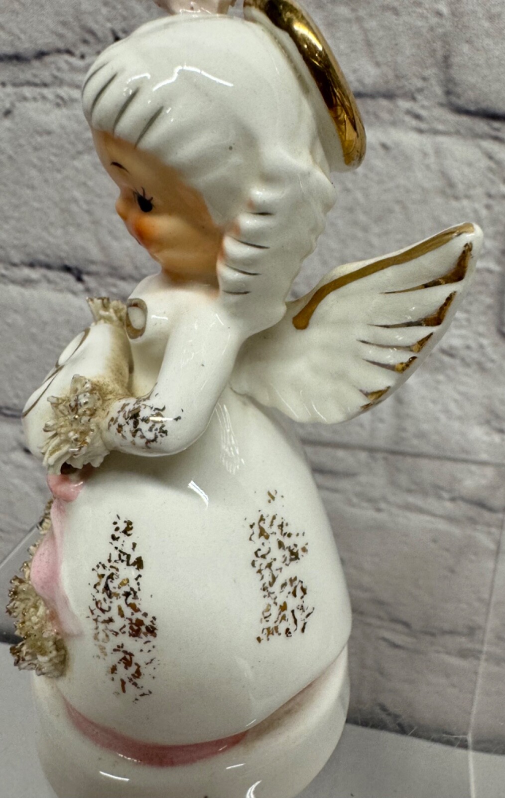 Napco June Birthday Angel Spaghetti Trim Figurine #A1366 Wedding Rings Eternity