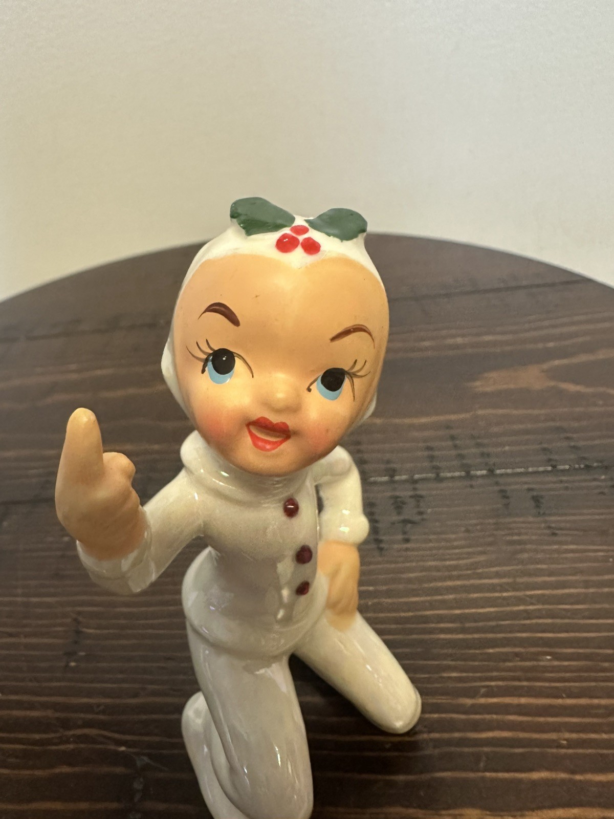 Vintage Kreiss Christmas Pixie Elf Pointing Rhinestones Pearlized Figurine