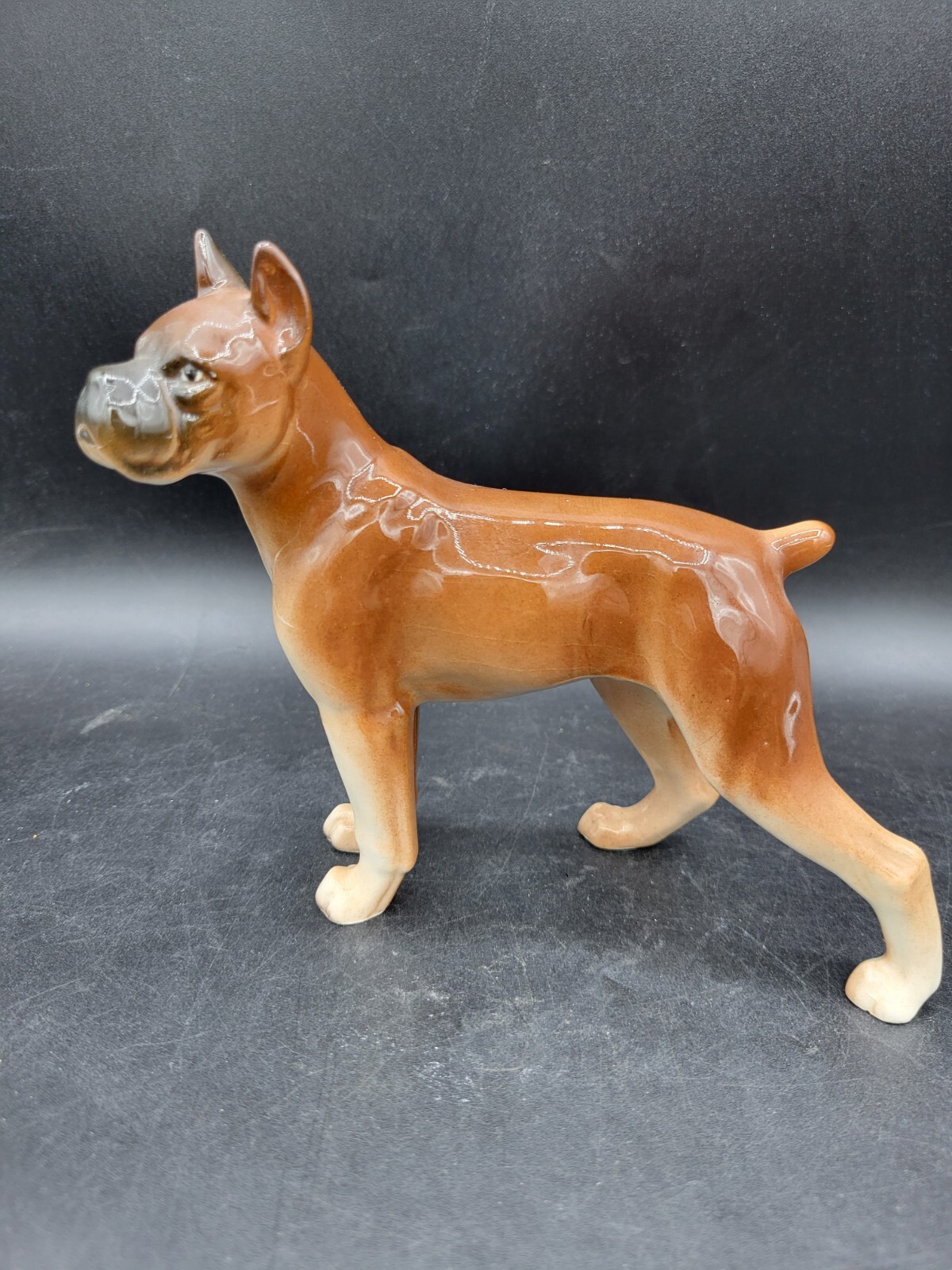 Vintage Porcelain Dog Figurine Boxer Glossy Red Coat Germany Or Japan