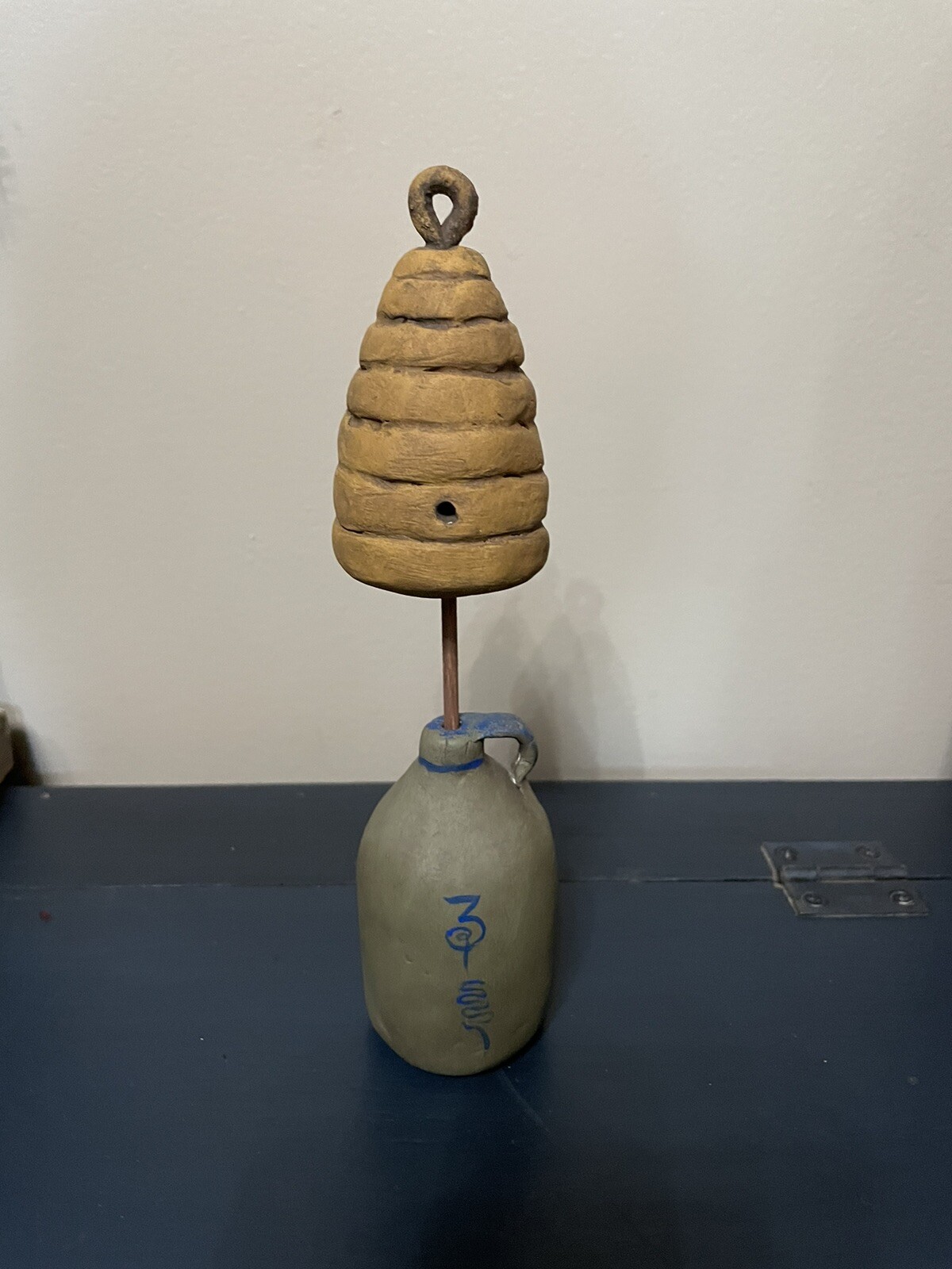 Vickie Smyers Original Folk Art Primitive Crock Statue Stoneware Beehive