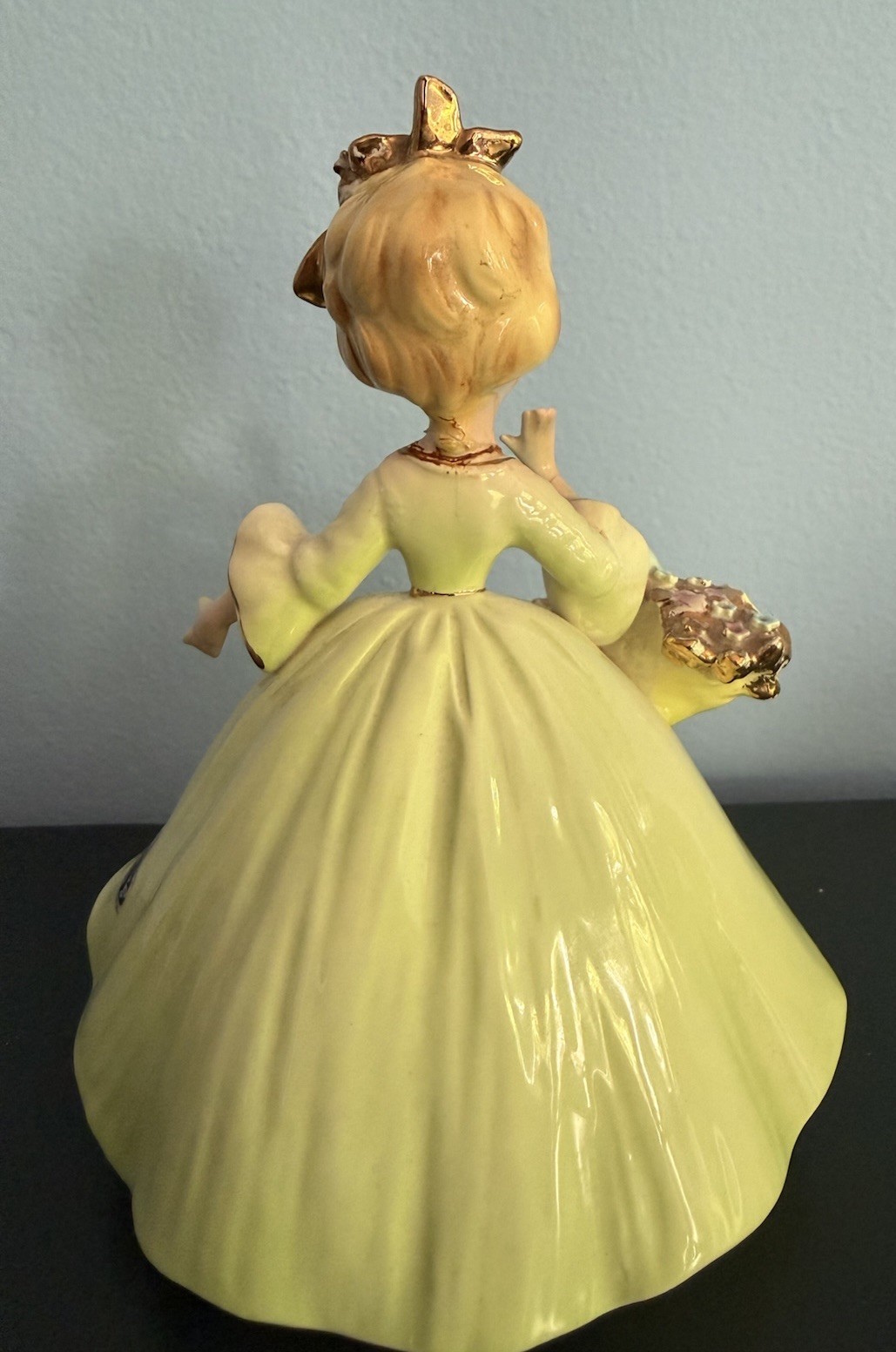 Josef Originals Four Seasons Series Green Dress 5 ¾” Figurine Flower Basket