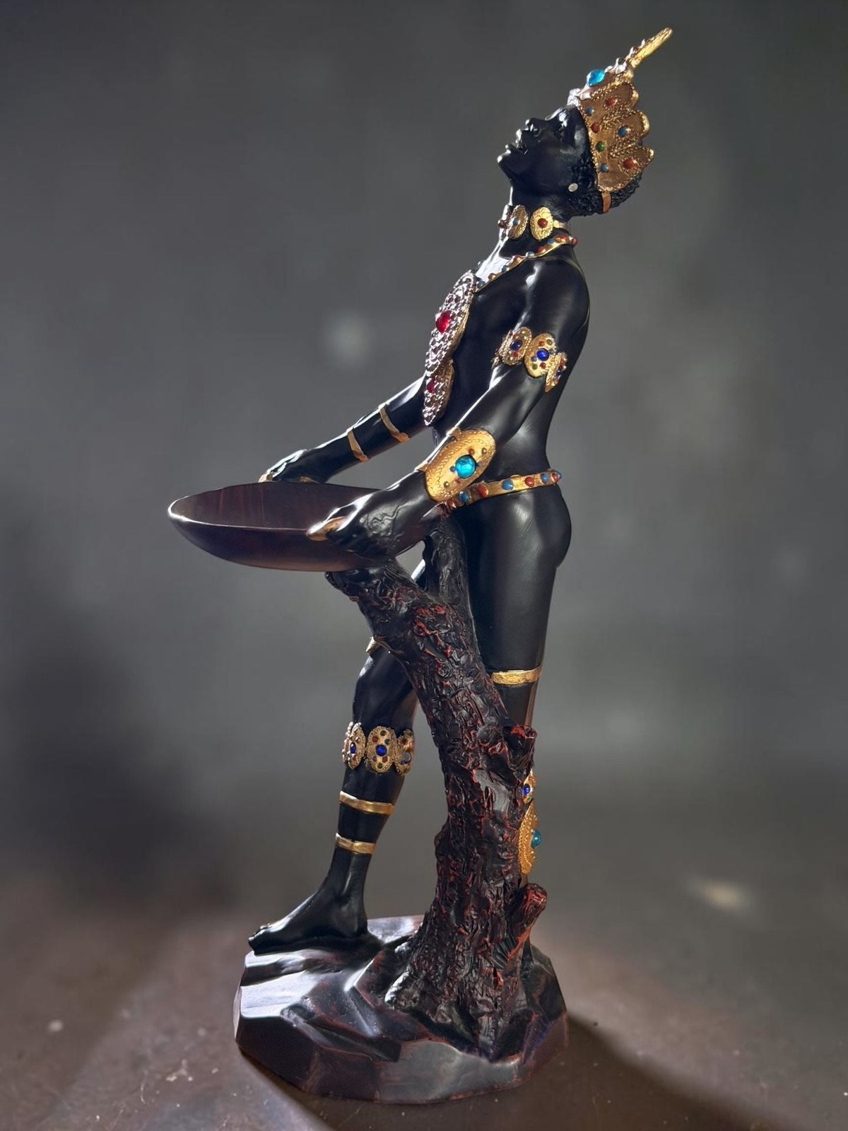 Baroque Style Blackamoor Figurine Statue Holding Serving Tray