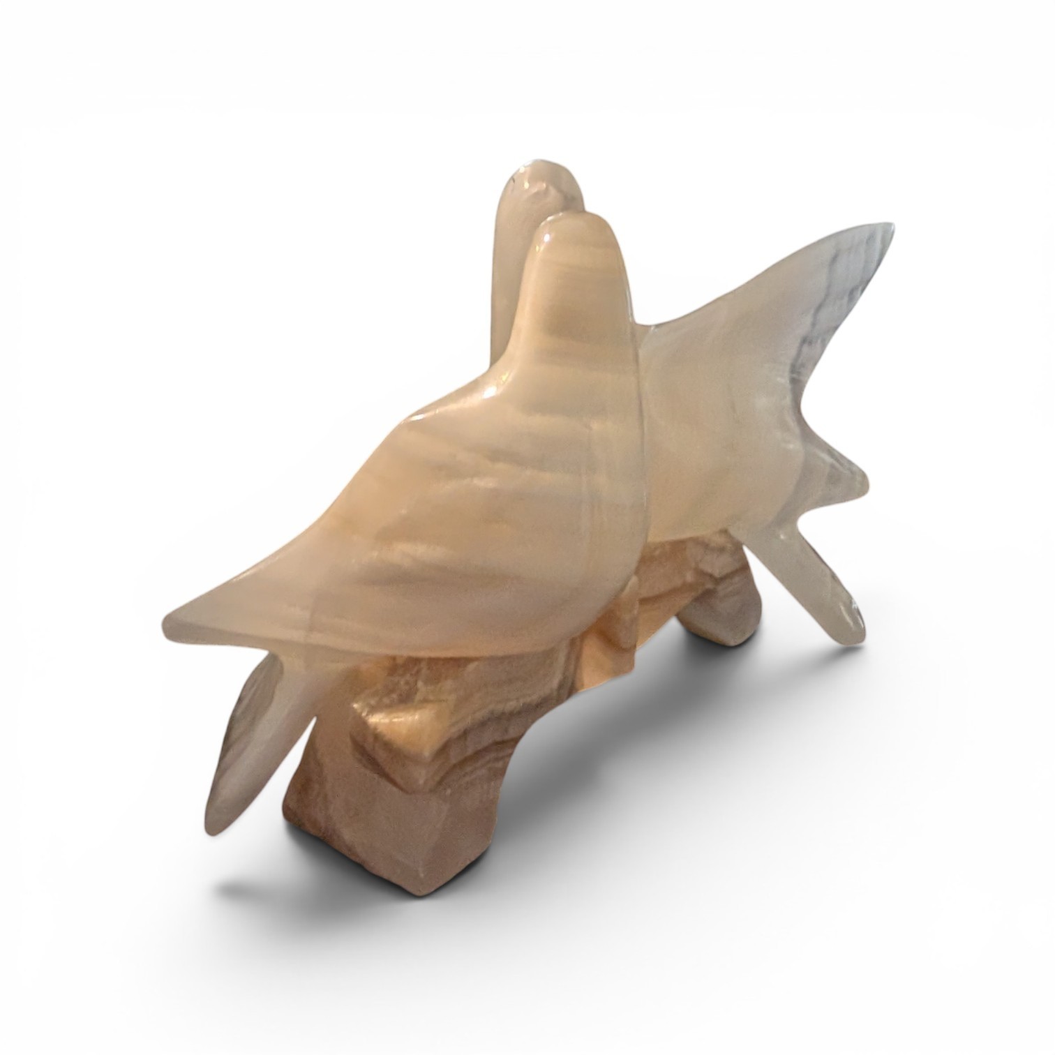 Vintage Hand Carved Onyx Alabaster Stone Doves Lovebirds Figurine Statue 4″