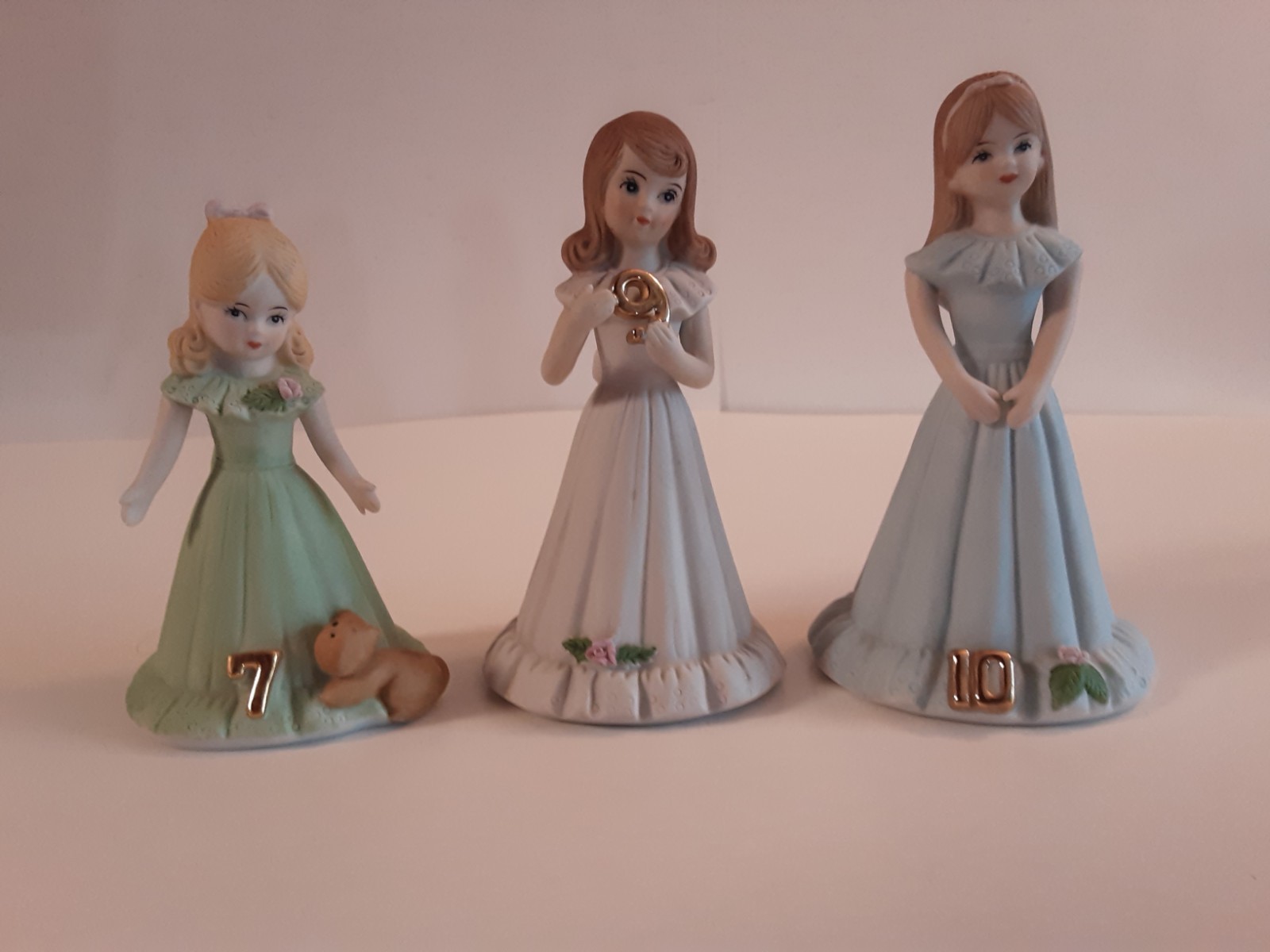 Enesco Growing Up Girls Birthday Figurines 1981 Ages 7, 9, 10 Set Of 3