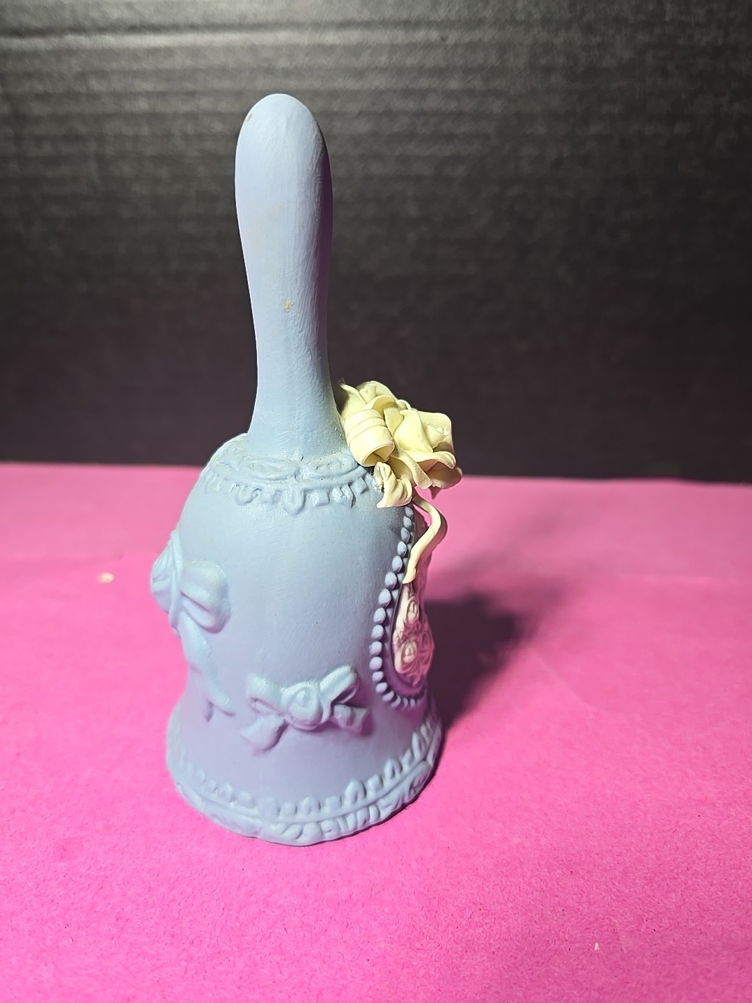 Light Blue Jasperware Bell Bisque Porcelain Ivory Cameo Lady & Roses 5.75” VTG